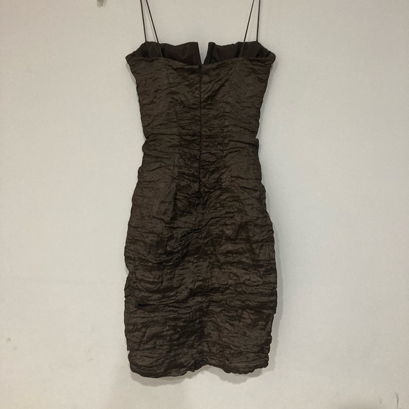 NICOLE MILLER Techno Metal V-bar Mini Dress Chocolate Brown - Picture 4 of 6
